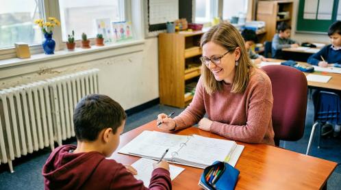 teacher tutoring classroom